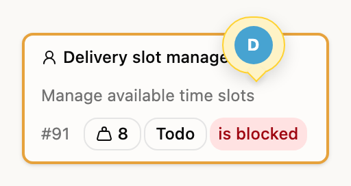 The story card Delivery slot management with a yellow speech bubble on its top edge containing one avatar.